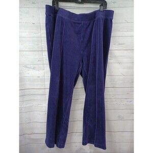 Zenergy by Chicos Women Velvet Pant Size 3 Reg L Plum Purple Straight Pull On